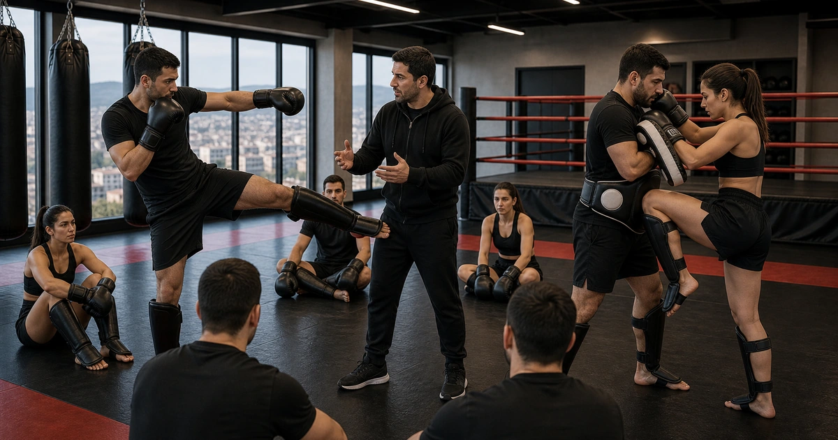 Cinematic kickboxing camp scene for Kickboxing vs Muay Thai Training Camp: Which Should You Choose? in Tbilisi, Georgia