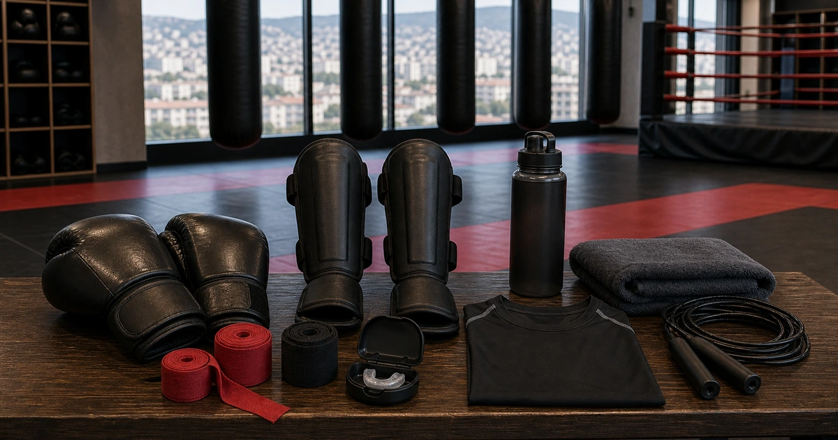 cinematic kickboxing camp scene in Georgia showing must-have protective gear